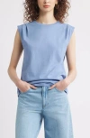 Treasure & Bond Pleat Shoulder Cotton Tank In Blue Beyond
