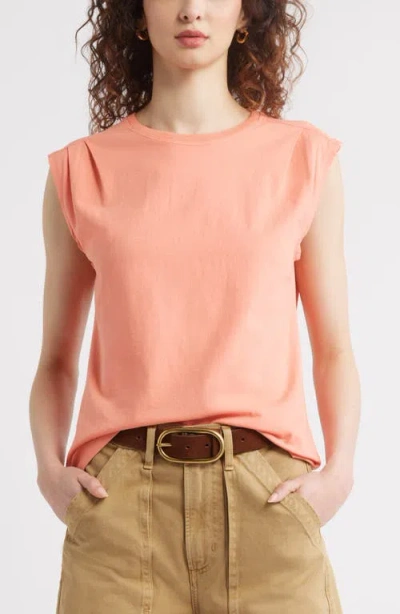 Treasure & Bond Pleat Shoulder Cotton Tank In Coral Apple