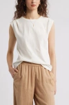 Treasure & Bond Pleat Shoulder Cotton Tank In Ivory Egret