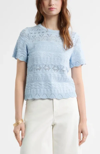 Treasure & Bond Pointelle Cotton Crewneck Sweater In Blue