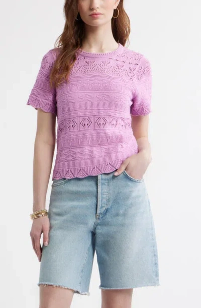 Treasure & Bond Pointelle Cotton Crewneck Sweater In Purple