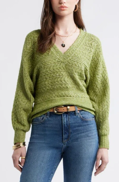 Treasure & Bond Pointelle Dolman Sleeve Sweater In Green