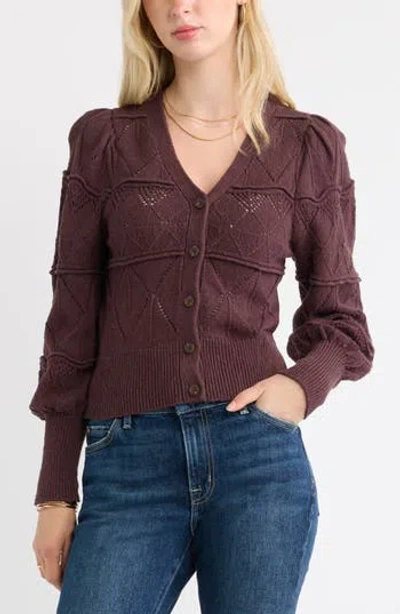 Treasure & Bond Pointelle Knit Button Front Cotton Cardigan In Brown