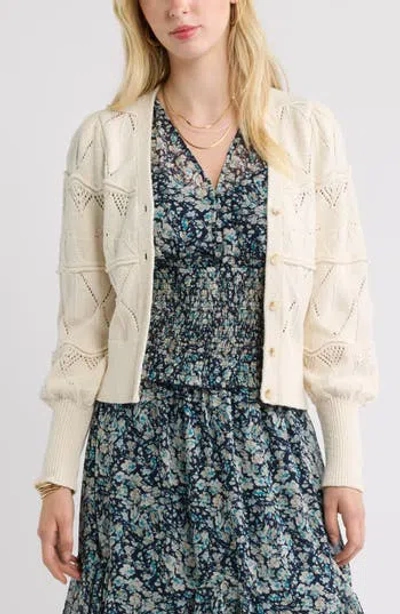 Treasure & Bond Pointelle Knit Button Front Cotton Cardigan In Neutral