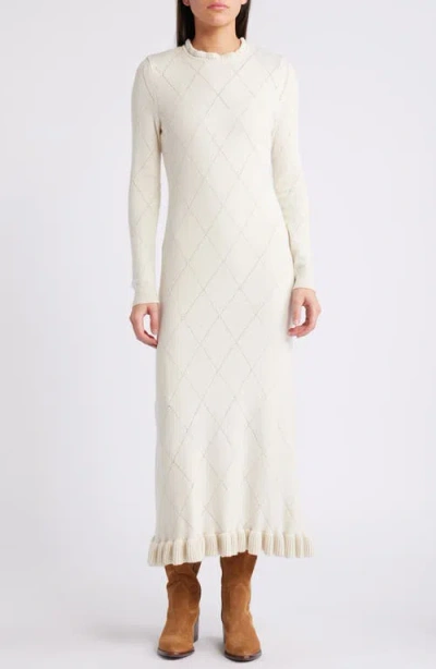 Treasure & Bond Pointelle Long Sleeve Cotton Blend Sweater Dress In Ivory Dove