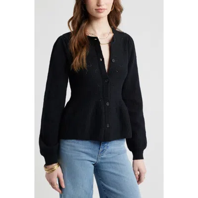 Treasure & Bond Pointelle Peplum Cardigan In Black