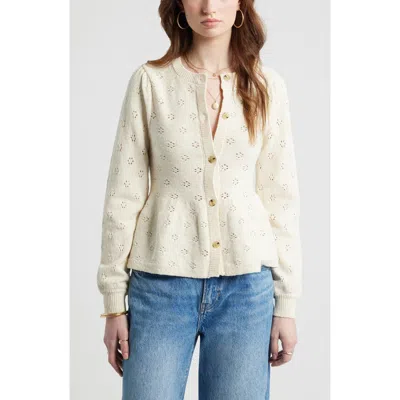 Treasure & Bond Pointelle Peplum Cardigan In White