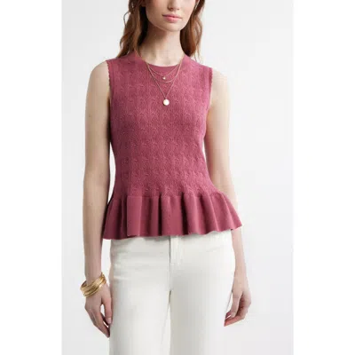 Treasure & Bond Pointelle Peplum Sleeveless Sweater In Pink