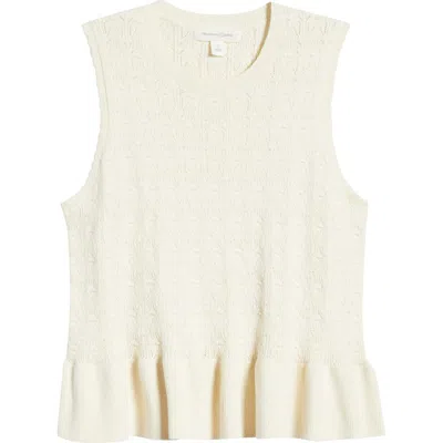 Treasure & Bond Pointelle Peplum Sleeveless Sweater In White
