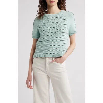Treasure & Bond Pointelle Raglan Sleeve Sweater In Teal Tide
