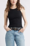 Treasure & Bond Pointelle Rib Crewneck Tank In Black