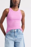 Treasure & Bond Pointelle Rib Crewneck Tank In Pink