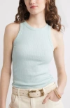 Treasure & Bond Pointelle Rib Crewneck Tank In Teal Tide