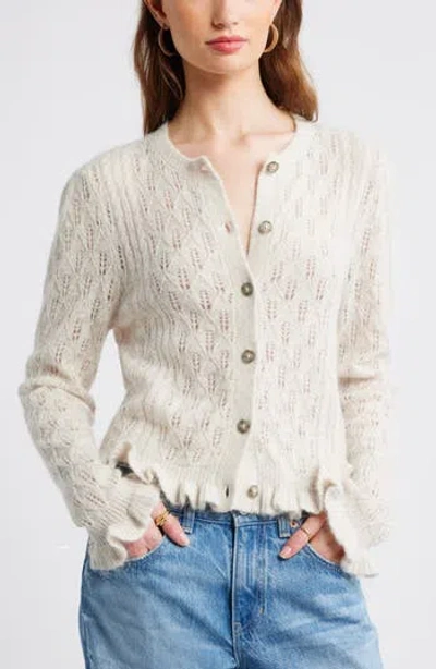 Treasure & Bond Pointelle Ruffle Edge Cardigan In White
