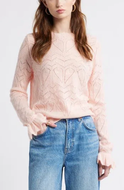 Treasure & Bond Pointelle Scallop Neck Sweater In Pink