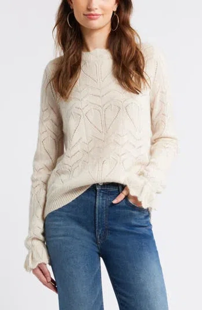 Treasure & Bond Pointelle Scallop Neck Sweater In White