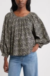 Treasure & Bond Print Raglan Sleeve Cotton Top In Black