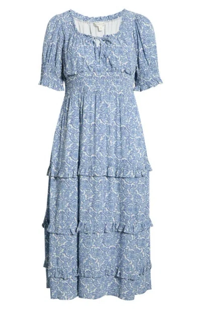 Treasure & Bond Print Smocked Waist Maxi Dress In Blue