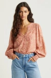 Treasure & Bond Print Smocked Yoke Button-up Shirt In Pink