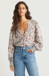 Treasure & Bond Print Smocked Yoke Button-up Shirt In Ivory- Pink Fleurette