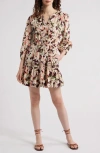 Treasure & Bond Print Tie Neck Minidress In Burgundy- Pink Sylvie Floral