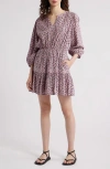 Treasure & Bond Print Tie Neck Minidress In Purple Shade Elaine Geo