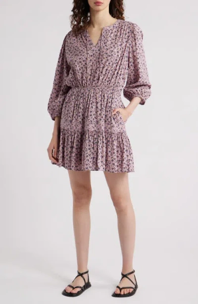 Treasure & Bond Print Tie Neck Minidress In Purple Shade Elaine Geo