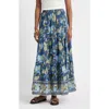 Treasure & Bond Print Tiered Maxi Skirt In Green