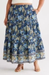 Treasure & Bond Print Tiered Maxi Skirt In Blue
