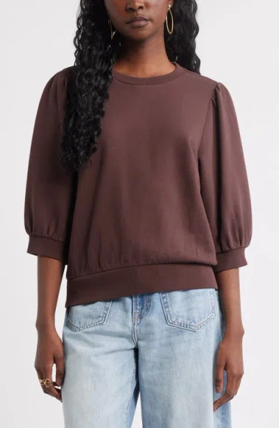 Treasure & Bond Puff Sleeve Sweatshirt In Brown