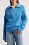 Treasure & Bond Quarter Zip Merino Wool & Cotton Sweater In Blue Parisian