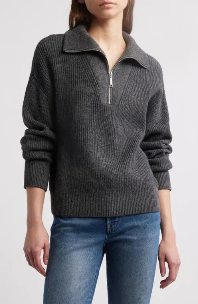 Treasure & Bond Quarter Zip Merino Wool & Cotton Sweater In Grey Medium Charcoal Heather