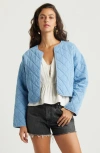 Treasure & Bond Quilted Cotton Twill Open Front Crop Jacket In Light Wash