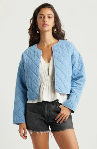 Treasure & Bond Quilted Cotton Twill Open Front Crop Jacket In Light Wash