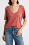 Treasure & Bond Relaxed Scoop Neck Cotton T-shirt In Rust Marsala