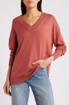 Treasure & Bond Relaxed V-neck Sweater In Rust Marsala