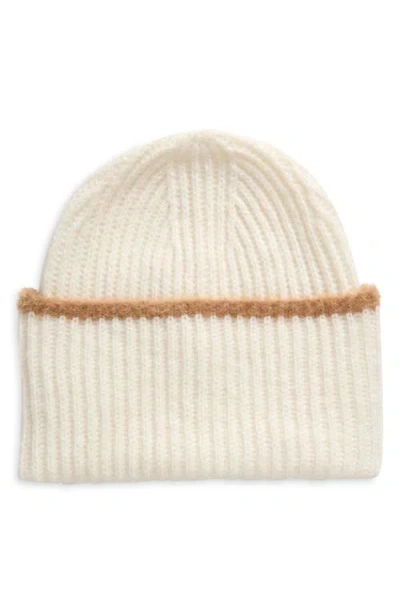 Treasure & Bond Rib Contrast Beanie In Ivory Combo