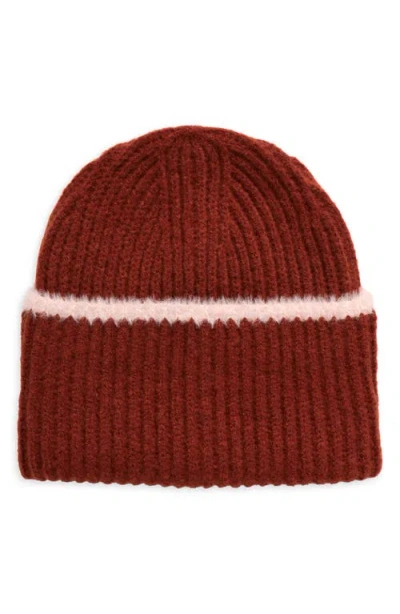 Treasure & Bond Rib Contrast Beanie In Rust Hills