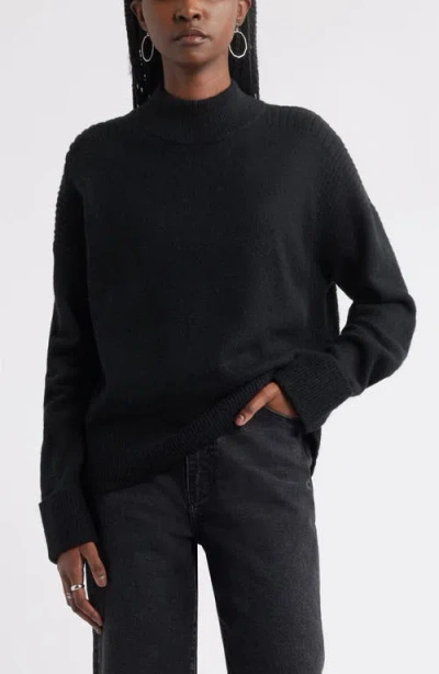 Treasure & Bond Rib Detail Mock Neck Sweater In Black