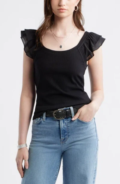 Treasure & Bond Rib Flutter Tank In Black