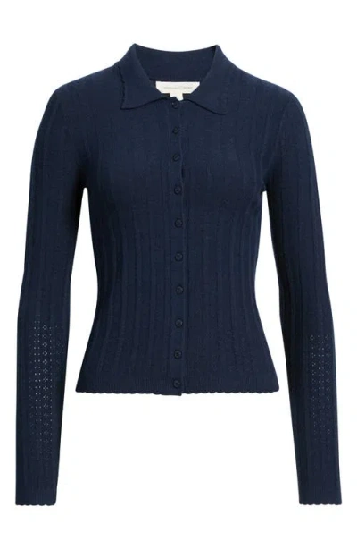 Treasure & Bond Ribbed Pointelle Cardigan In Blue