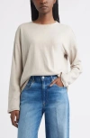 Treasure & Bond Roll Crewneck Boxy Long Sleeve Cotton Blend Top In Neutral