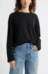 Treasure & Bond Roll Crewneck Boxy Long Sleeve Cotton Blend Top In Black