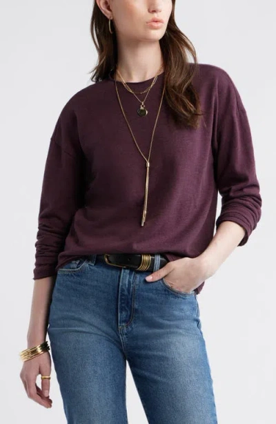 Treasure & Bond Roll Crewneck Boxy Long Sleeve Cotton Blend Top In Brown