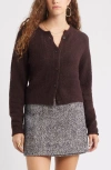 Treasure & Bond Rolled Crewneck Cardigan In Burgundy