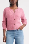 Treasure & Bond Rolled Crewneck Cardigan In Pink