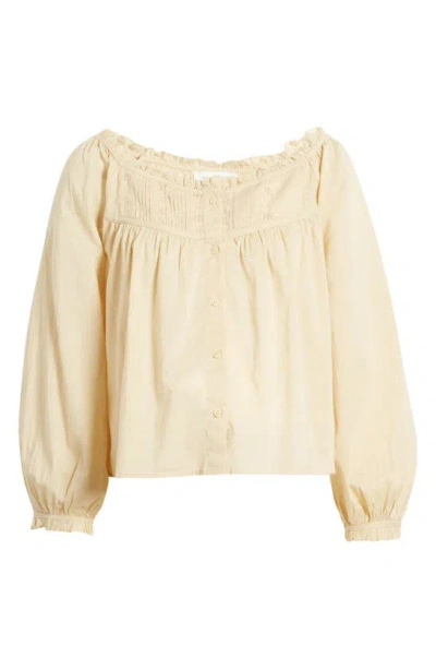 Treasure & Bond Ruffle & Lace Cotton Top In Beige Khaki