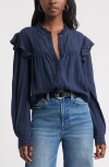 Treasure & Bond Ruffle Button-up Shirt In Blue
