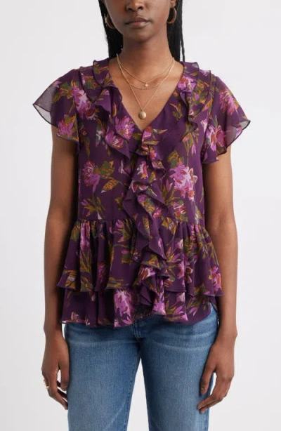 Treasure & Bond Ruffle Chiffon Top In Multi