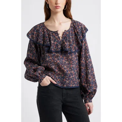 Treasure & Bond Ruffle Collar Top In Multi